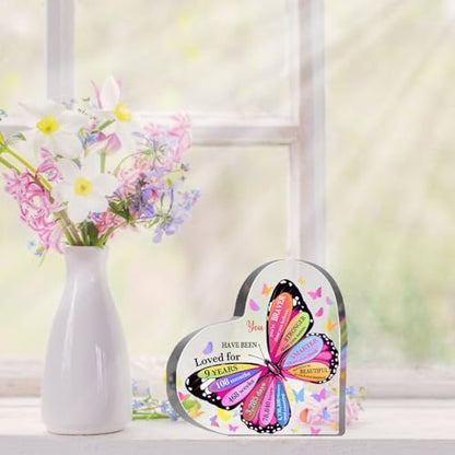 9 Year Old Girl Birthday Gifts, 9th Birthday Acrylic Sign, Inspirational Butterfly Keepsake Sign for Girls Boys, Happy 9 Birthday Gifts Idea for Daughter Girls, Table Desk for Home - style: 9th Birthday