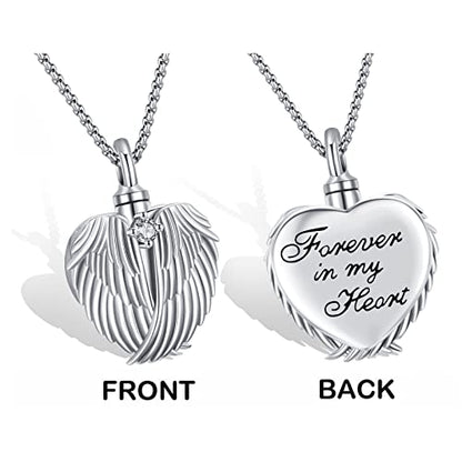 Eusense Cremation Jewelry for Ashes Urn Necklace to Put Ashes In 925 Sterling Silver Memorial Pendant Heart Urn Necklaces for Ashes Necklace for Women Men - style: C-Wings Urn Necklace