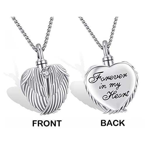 Eusense Cremation Jewelry for Ashes Urn Necklace to Put Ashes In 925 Sterling Silver Memorial Pendant Heart Urn Necklaces for Ashes Necklace for Women Men - style: C-Wings Urn Necklace