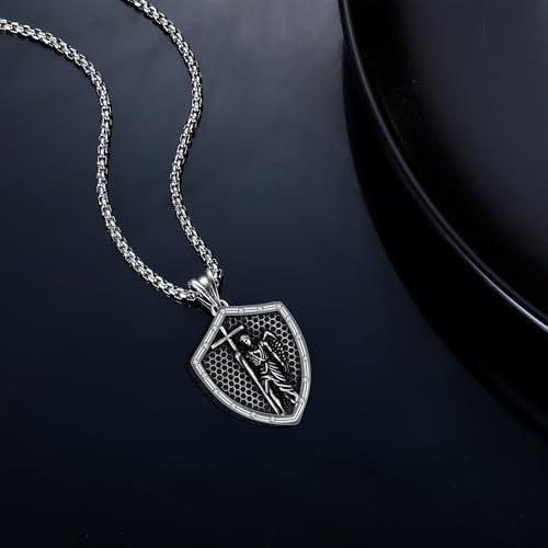 925 Sterling Silver Patron Saint Necklace Amulet Miraculous Medal Pendant Jewelry for Men Women with Friendship Talisman Travel Inspirational Gifts - color: black-D