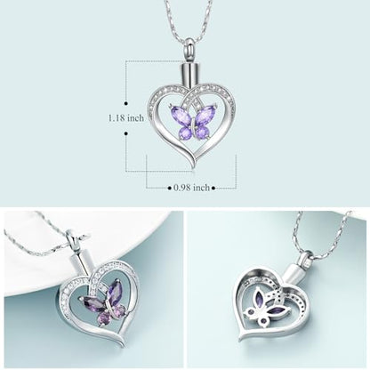 Imrsanl Butterfly Heart Pendant Cremation Urn Necklace for Women - color: Customize