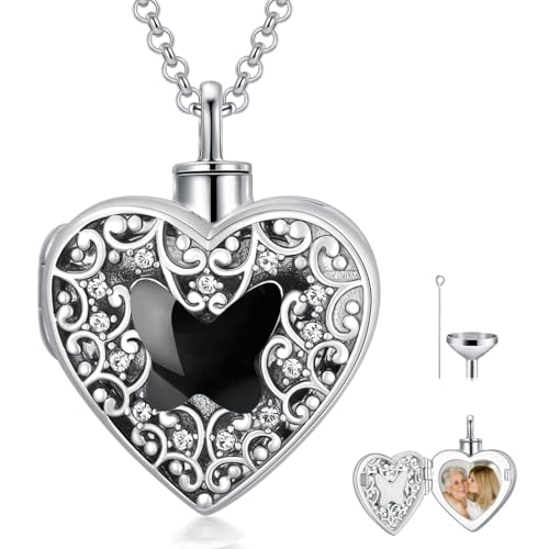 Dorunmo Personalized Heart Urn Locket Necklace for Ashes and Pictures 925 Sterling Silver Customized Locket Memorial Keepsake Cremation Jewelry for Ashes for Women Men Keep Someone Near to You - color: Black Butterfly, style: No Personalization