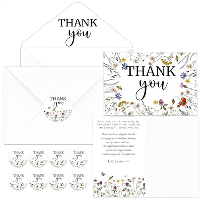 Marspark 25 Pack Funeral Thank You Cards Sympathy Envelopes, Wildflower | Bereavement Message Memorial Postcards with Stickers, for Loved Ones Family Friends, Celebration of Life - style: Wildflower