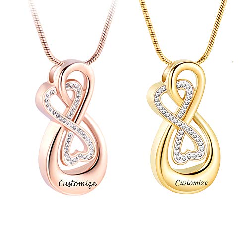 Infinity Love Urn Pendant Stainless Steel Snake Chain Cremation Jewelry for Ashes for Woman Free Filling Tools Include - color: Customize