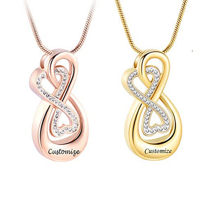 Infinity Love Urn Pendant Stainless Steel Snake Chain Cremation Jewelry for Ashes for Woman Free Filling Tools Include - color: Customize