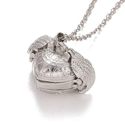 Ornaland Heart Expanding Photo Locket Pendant Necklace for Women Men with Angel Wings, 4 Photo Locket Alloy Neck Decoration for Mother's, Platinum, 24.21 inch(61.5cm)