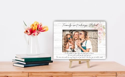 Best Friend Picture Frame, Family Isn't Always Blood Friends Picture Frame, Rustic Floral Family Photo Frame, Bestie Birthday Graduation Friendship Gifts Ideas, Home Office Tabletop Decor-f06 - size: Family Isn't Always Blood-06