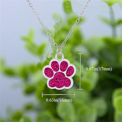 Dreuyet Paw Necklace and Earrings Set for Women Glitter Cute Dog Cat Pet Paw Print Pendant Necklace Earrings Lovely Animal Charm Jewelry Set Gifts - color: Silver Rose