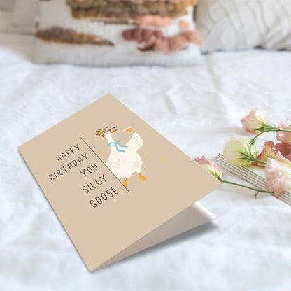 Obbyidk Funny Silly Goose Birthday Card for Him Her, Cute Goose Birthday Card for Son Daughter, Happy Bday Cards Gifts for Friend Family - color: Goose Birthday
