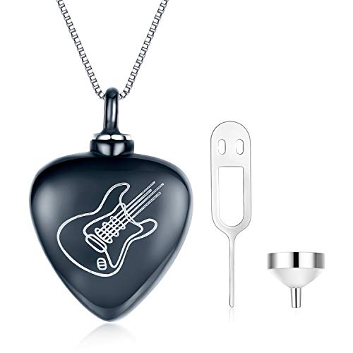 SOULMEET Cremation Jewelry for Ashes, Sterling Silver Urn Necklace for Ashes Women Men, Cherish Memories Cremation Jewelry to Keep Someone Near to You - color: G-Black Guitar