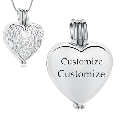 Heartbeat Paw Print Urn Necklaces for Ashes Angel Heart Cremation Jewelry | Stainless Steel,Ash Holder for Dog/Cat,Pet Memorial Urn Pendant, Keepsake Jewelry for Women Men,Memory Gift,with Fill Tool - color: Customize