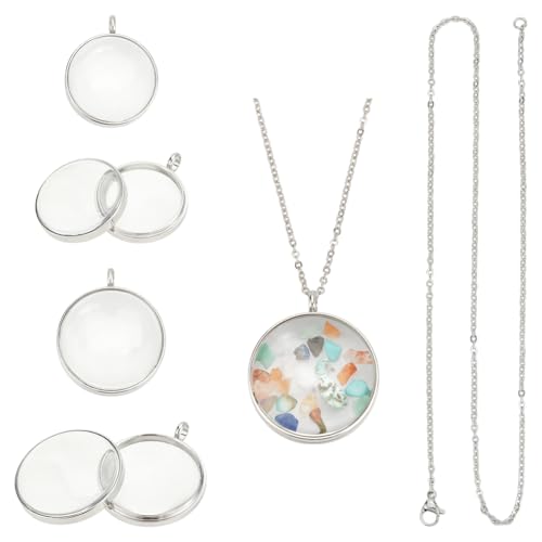 UNICRAFTALE 2 Sets Memory Locket Pendant 2 Size Stainless Steel Floating Charm Photo Living Memory Pendant Necklace Glass Photo Frame Locket Pendants for DIY Wedding Bouquet Jewelry Making