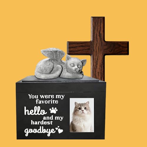 Pet Urns for Dogs with Photo Frame, Wooden Cat Urn Handcraft Pet Ashes Funeral Memorial Keepsake Box for Dogs & Cats, Engravable Surface, Cremation Dog Ashes Storage Box Goodbye Sympathy Gifts