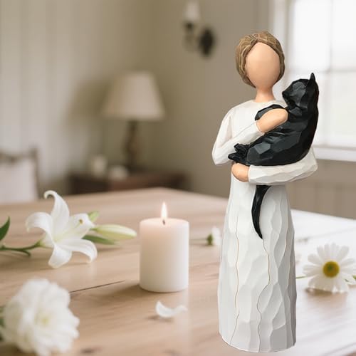 FRUMOASA Black Cat Angel Figurine 6" Loss Cat Sympathy Memorial Gift Statue - color: Black Cat