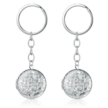 2PCS Elegant Heart Locket Keychain with Decorative Chain Stainless steel, Heart Pattern Design, Photo Frame Pendant - color: Circle