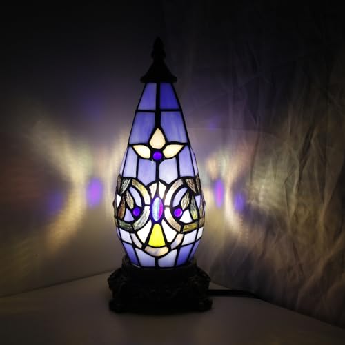Small Tiffany Stained Glass Table Lamp 5.5X11 Inch, Blue Baroque - color: Stained Glass