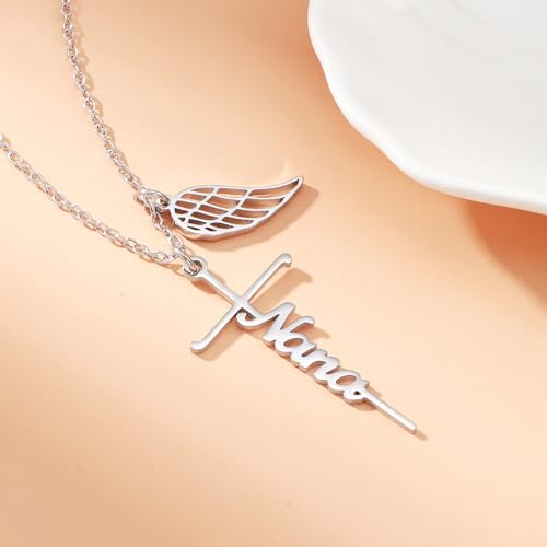 Lcherry Cremation Cross Necklace for Women - Angel Wing Faith Cross Necklace Memorial Gifts Religious Jewelry for Women - style: Nana