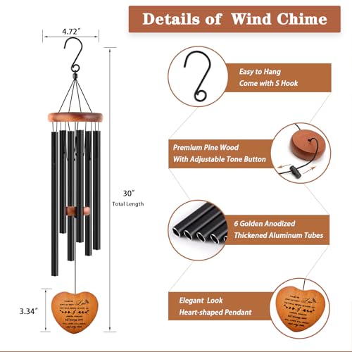 Sympathy Gifts for Loss of Loved One, Memorial Wind Chimes for Mom Dad Husband Brother, Funeral Bereavement Sympathy Gifts Basket, in Memory of Loved One Gifts - Black