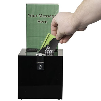 Clear-Ad - Acrylic Donation, Ballot, Raffle or Suggestion Box with Lock and Removable Sign Holder - Plastic Comment or Compaint Container - Plexiglass Multipurpose Box with Slot - Black (6x6) - size: 6 x 6 Black