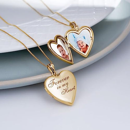 PicturesOnGold.com Forever In My Heart Locket Necklace for Women | Silver or Gold - style: Yellow Gold Filled - Locket + 2 Photos
