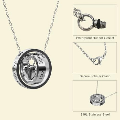 Urn Necklaces for Ashes Heart Shaped Cremation Jewelry Waterproof Memorial Keepsake Ashes Necklace for Women Men