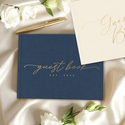Custom 2025 Wedding Guest Book for Reception — Navy Gold-Foiled Guestbook to Sign in, Elegant Baby Shower Guest Book for Party & Birthday — Photo & Polaroid Guest Book for Wedding & Bridal Shower