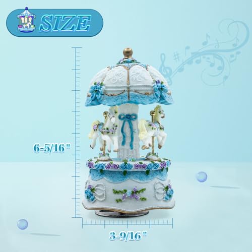 Carousel Music Box,Luxury Color Change LED Light ,Luminous Rotating 3-horse | Luminous Music Box, musical box with Gift Box for Girls Birthday Valentine Gift (You are My Sunshine, Blue) - color: Blue, style: You are My Sunshine