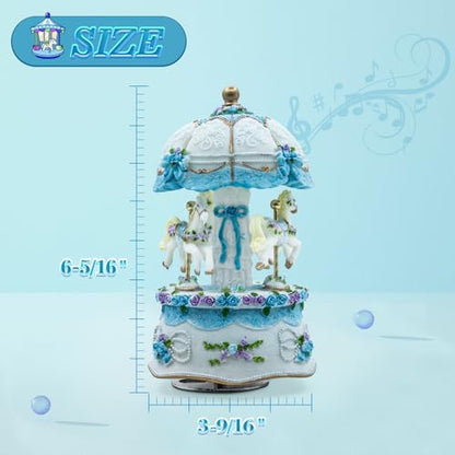 Carousel Music Box,Luxury Color Change LED Light ,Luminous Rotating 3-horse | Luminous Music Box, musical box with Gift Box for Girls Birthday Valentine Gift (You are My Sunshine, Blue) - color: Blue, style: You are My Sunshine