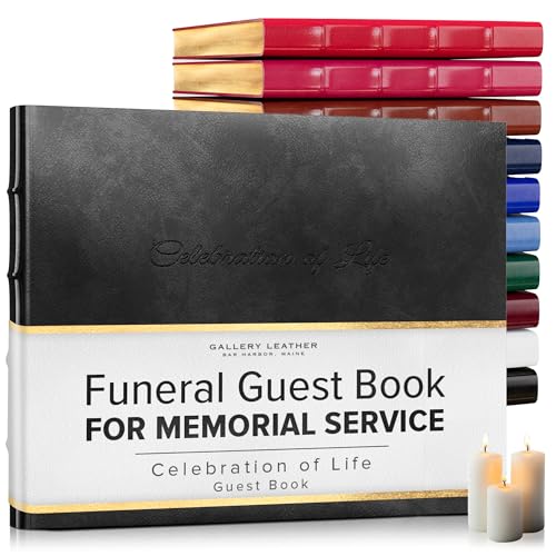 Gallery Leather Funeral Guest Book for Memorial Service and Celebration of Life | 192 Lined Pages - Hardcover, Bound Leather Guest Sign in Book - 7 x 9 - Acadia Black - color: Acadia Black, style: Celebration of Life