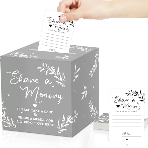 Pajean 50 Pcs Share a Memory Cards for Collections of Life, Memory Cards Box for Guest Ideas Funeral Graduation Wedding Bridal Shower Birthday Anniversary Retirement(Grey,Trendy) - color: Grey, style: Trendy