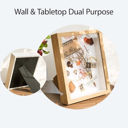 8 x 10 Inch Shadow Box Frame 3 cm Inner Depth Wooden Deep Box Frames for Tabletop and Wall, Deep Frame Display Boxes 3D Picture Frames for Flower Tickets Memorabilia (White, 8 x 10 Inch) - color: White