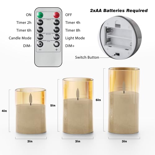 Battery Operated Flameless Candles with Remote & Timer, Gold Glass 3Pack - color: Gold
