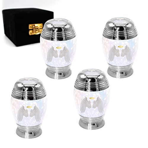 Guardian Angel Wings Keepsake Urns for Human Ashes with Velvet Gift Box for Cremation Keepsakes for Ashes - Small Cremation Urn and Small Keepsake Urn Set of 4 - color: Guardian Angel