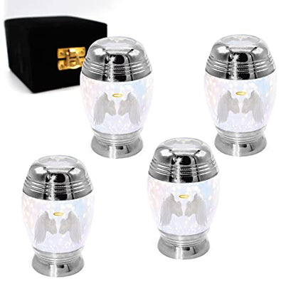 Guardian Angel Wings Keepsake Urns for Human Ashes with Velvet Gift Box for Cremation Keepsakes for Ashes - Small Cremation Urn and Small Keepsake Urn Set of 4 - color: Guardian Angel