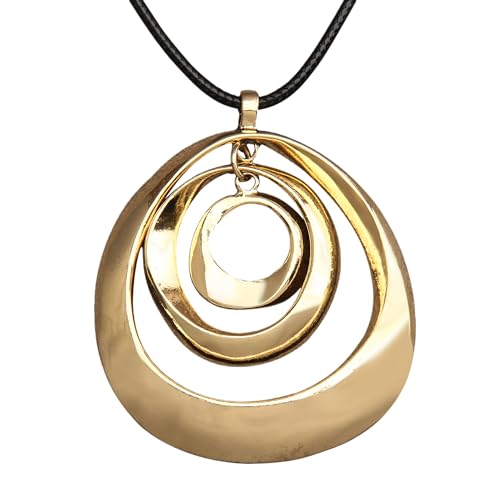 PU Leather Necklace Vintage Boho Multilayer Pendant for Women Men | Bohemian Hippie Style, Handmade Alloy Sweater Choker, Easy Adjustable Long Cord, Fit Daily Holiday Party Outfits,Jewelry Gift - color: Gold Statement Necklace