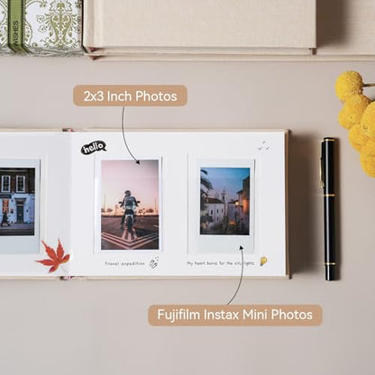 Instax Mini Photo Album with Writing Space, 56 Pockets, Grey | Compatible with 2x3 inch & Polaroid Pictures, Recessed Clear Pockets, Wedding Guest Book and Family Memories - color: Grey, size: 52 Pockets