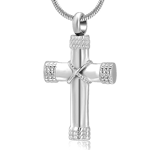 shajwo Cremation Jewelry Cross Urn Necklaces for Ashes for Women Men Urn Pendant Memorial Keepsake Ash Holder - color: 1-Silver
