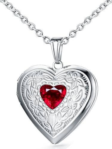 Locket Necklace That Holds Pictures Birthstone Lockets for Women Photo Locket - style: January-birthstone