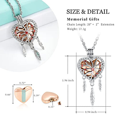 shajwo Dream Catcher Urn Necklace for Ashes - color: Rose Gold-Red