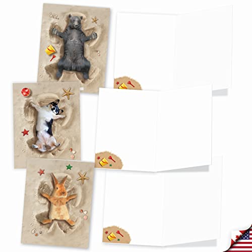 The Best Card Company - 10 Adorable Note Cards Blank (4 x 5.12 Inch) - Wildlife and Animal Cards, Assorted Boxed Set - Sand Angels AM6844OCB-B1x10 - style: Sand Angels