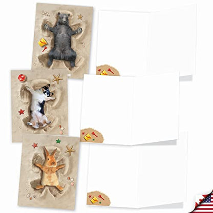 The Best Card Company - 10 Adorable Note Cards Blank (4 x 5.12 Inch) - Wildlife and Animal Cards, Assorted Boxed Set - Sand Angels AM6844OCB-B1x10 - style: Sand Angels