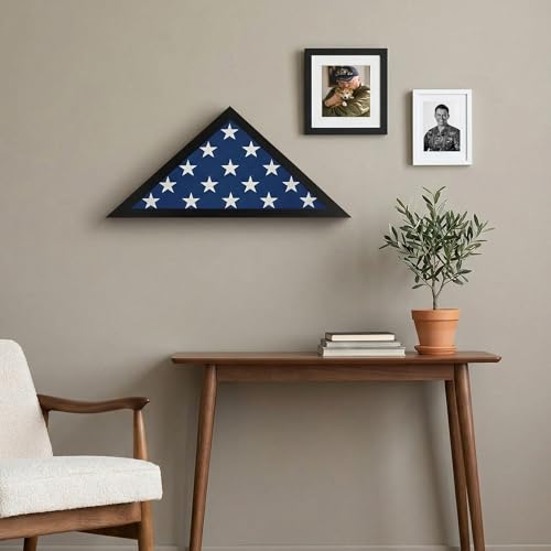 Americanflat Large Flag Display Case for Folded 5x9.5' Burial Flags - Engineered Wood Display Box for Wall or Tabletop - Silhouette Collection - Black - color: Black, style: 5x9.5 Burial Flag
