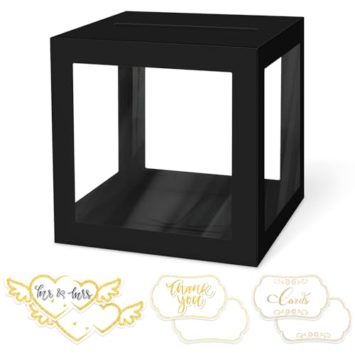 Black Card Box for Party, Transparent Wedding Card Box with 6 Cards | Clear Gift Card Holder for Birthday, Bridal or Baby Showers, Retirement, Anniversary, Graduation - color: Black Card Box-Transparent