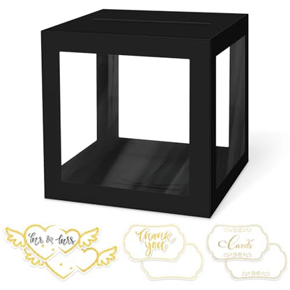 Black Card Box for Party, Transparent Wedding Card Box with 6 Cards | Clear Gift Card Holder for Birthday, Bridal or Baby Showers, Retirement, Anniversary, Graduation - color: Black Card Box-Transparent
