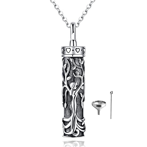 Sterling Silver Tree of Life Flower Celtic Cremation Ashes Urn Pendant Necklace for Women - color: Cylin *Treelife Goddess