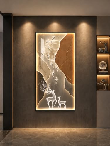 Large Vertical Framed LED Modern Luxury Moon Wall Art for Hallway, 30x60 In - color: Warm-A