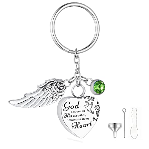 Heart Urn Necklace for Ashes Cremation Jewelry Urn Keychain for Ashes with Birthstone Cremation Keychain - color: August