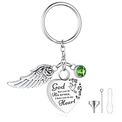 Heart Urn Necklace for Ashes Cremation Jewelry Urn Keychain for Ashes with Birthstone Cremation Keychain - color: August