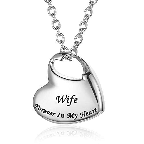 Cremation Urn Necklace for Ashes Urn Jewelry,Forever in My Heart Carved Stainless Steel Keepsake Waterproof Memorial Pendant for mom & dad with Filling Kit… - color: Wife