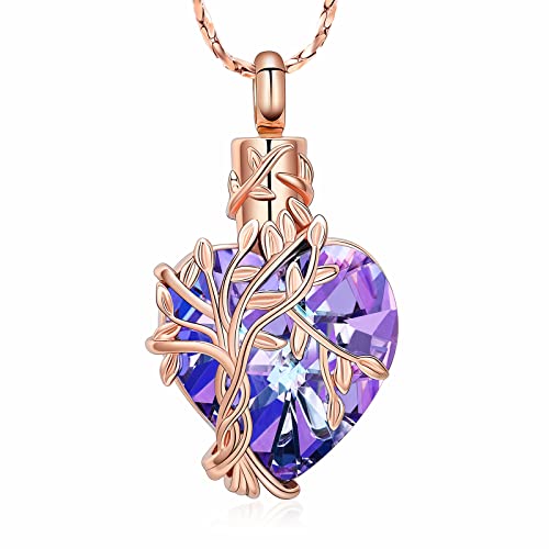 Imrsanl Tree of Life Heart Urn Necklace Cremation Jewelry for Women - color: R-Purple